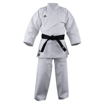 karate uniform with black logo