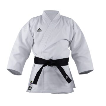 karate uniform with black logo