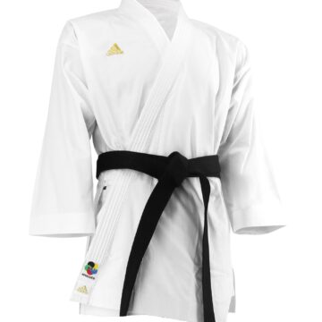 karate uniform with gold logo