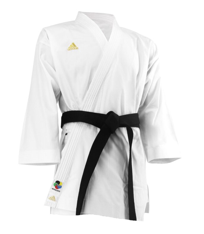 karate uniform with gold logo