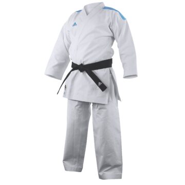 karate uniform with blue logo