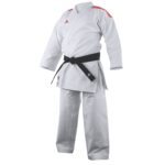 karate uniform with red logo