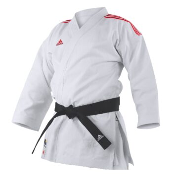 karate uniform with red logo