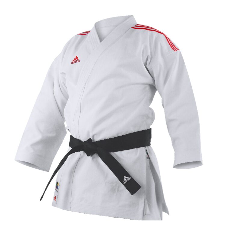 karate uniform with red logo